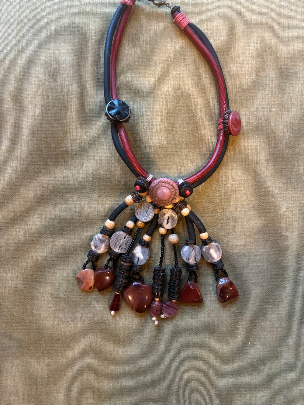 Handcrafted Red and Black Statement Necklace with Agate Accents